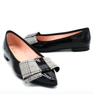 Brunella Black Patent Leather Pointed toe flats with fabric bow